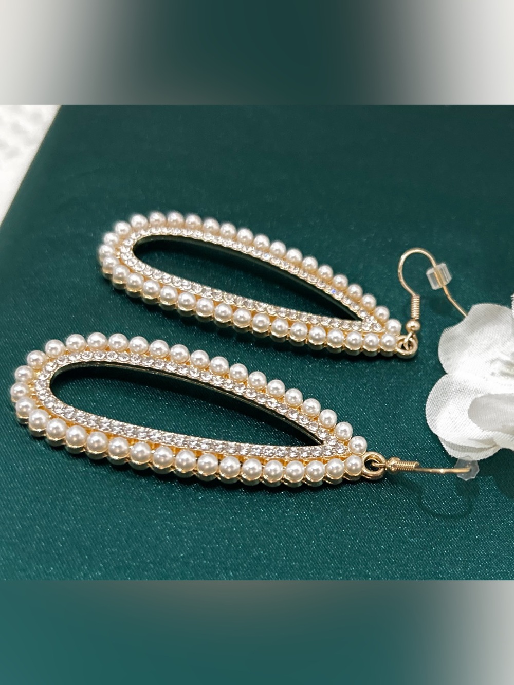 Faux Pearl & Rhinestone Gold-tone Teardrop Earrings - Picture 8 of 9